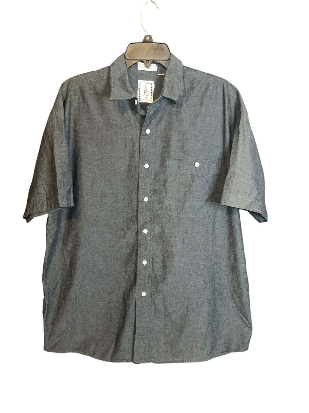 London Fog Men's Short Sleeve Button Down Shirt Grey Size M